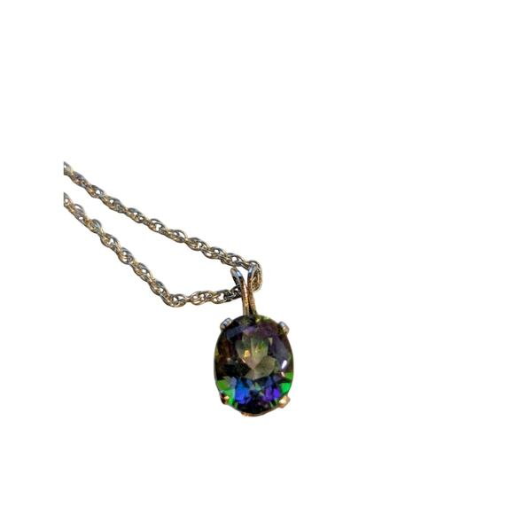 925 Sterling Silver Tested Mystic Topaz Solitaire Pendant 18" Necklace - Picture 8 of 8